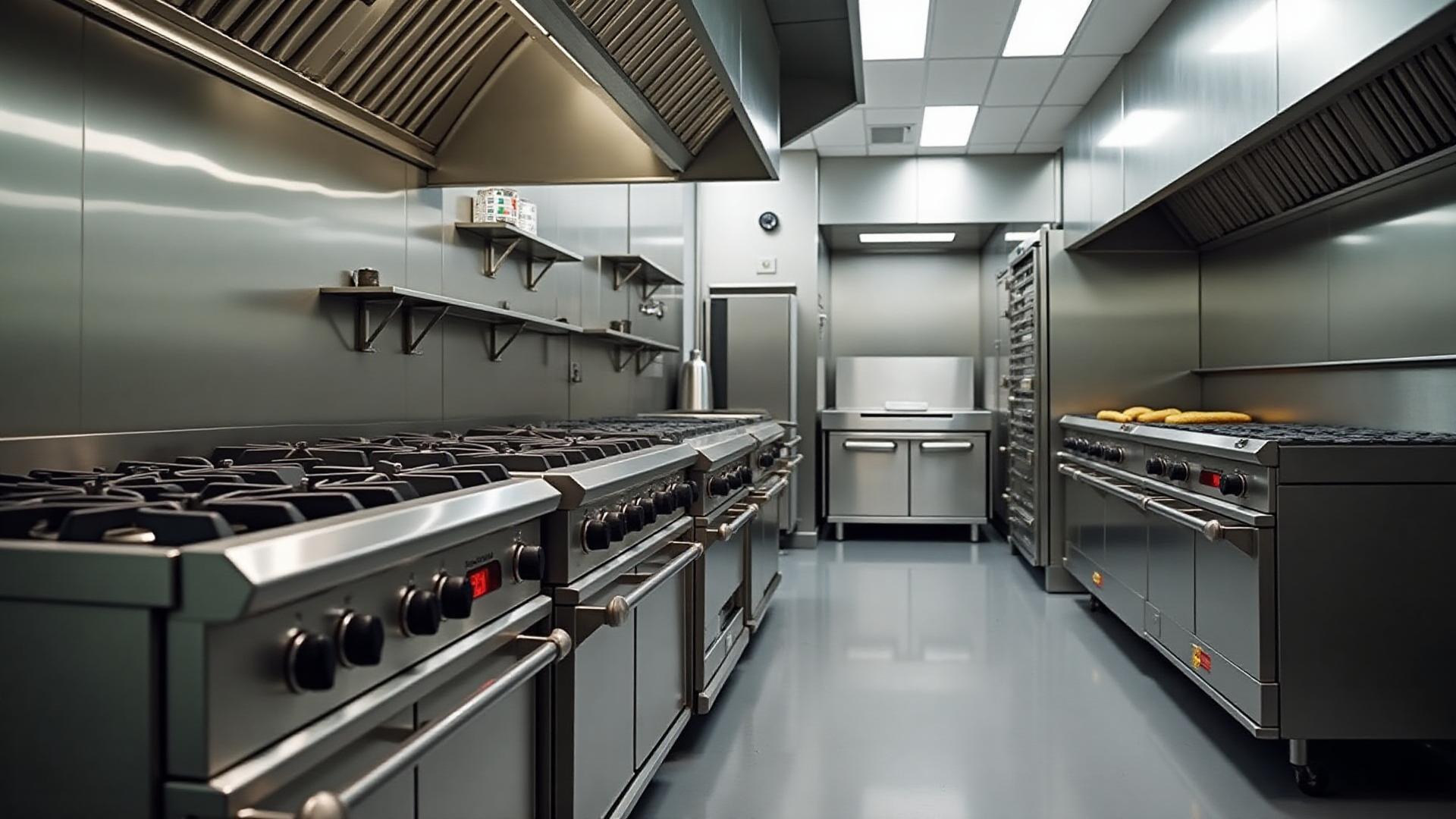 Commercial kitchen gas cooking line serviced by a Nottingham catering gas engineer